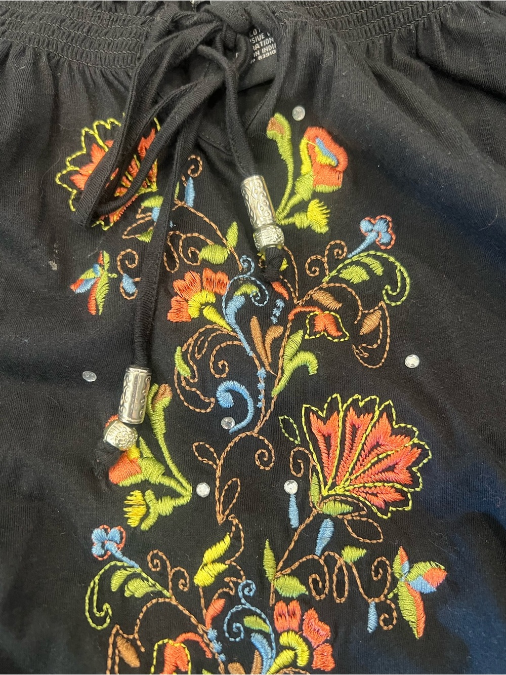 Black with Multicolor Floral Embroidery